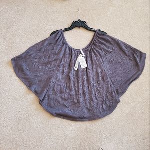 NWT Willow & Clay Small Gray Shadow Sparkle Cold Shoulder Batwing Dolman Top